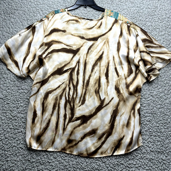 Chico's Shirt Womens Size 2 Large Rhinestone Embellished Vintage Blouse Tropic - Picture 5 of 8